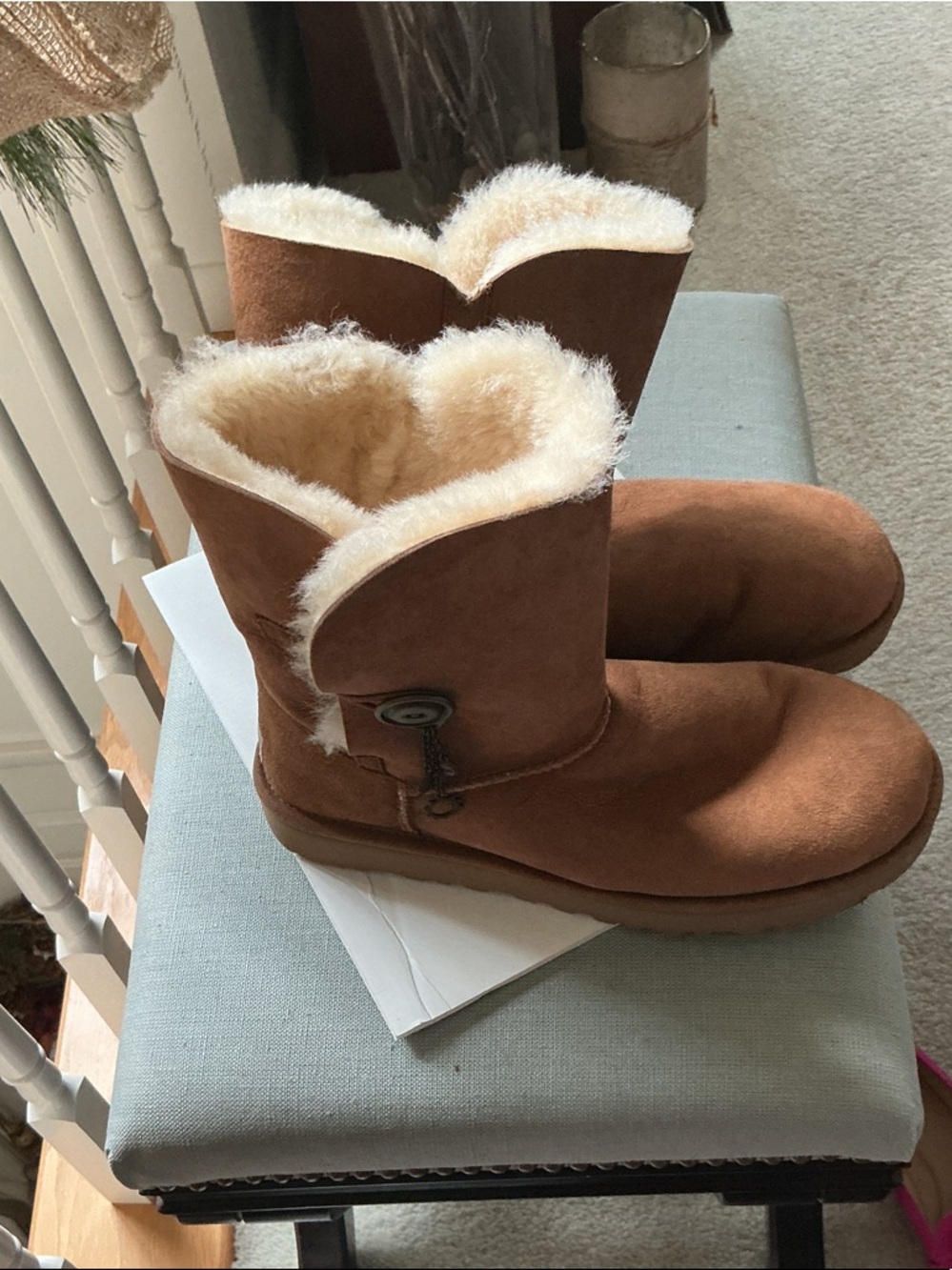 Chestnut Suede Shearling Button Boots - Cozy Lined Winter Boot
